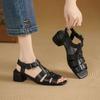 Fashion 2025 New Fashion Thick High Heel Sandals Women Genuine Leather Summer Shoes Woman Punk Buckles Street Fashion Shoes Sandals