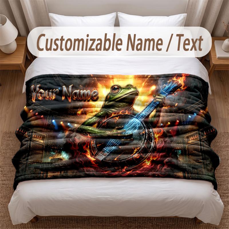 Music General Theme Soft Blanket Personalized Custom Name Text Print Warm Blanket Home Sofa Bedroom Decor