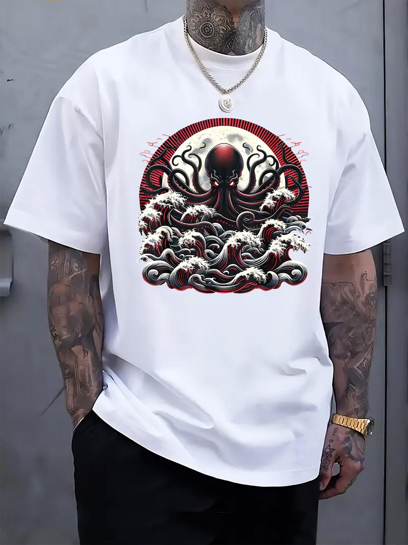 

Octopus & Waves Graphic Print T-shirt - 95% Polyester 5% Elastane Blend L