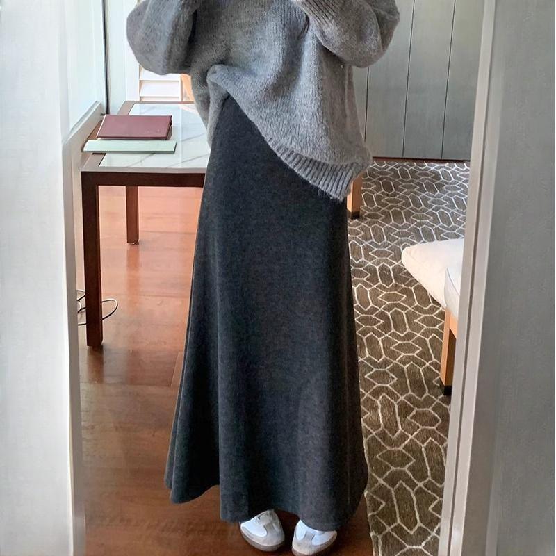 Grå High-End Dam Högmidjad A-linje Sjöjungfru Halvkjol Elastisk Midja Slim-Fit Elegant Stil för Vår Höst Vinter