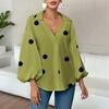 Women's  Casual French Polka Dot Half Open Neck Loose Bubble Long Sleeve Top