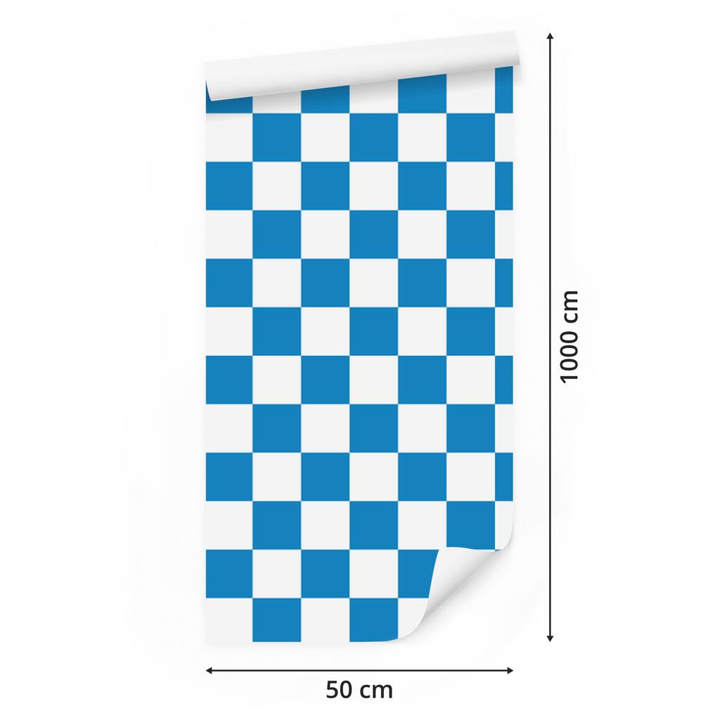 Checkerboard Wallpaper White and Blue for Living Room and Bedroom 50x1000