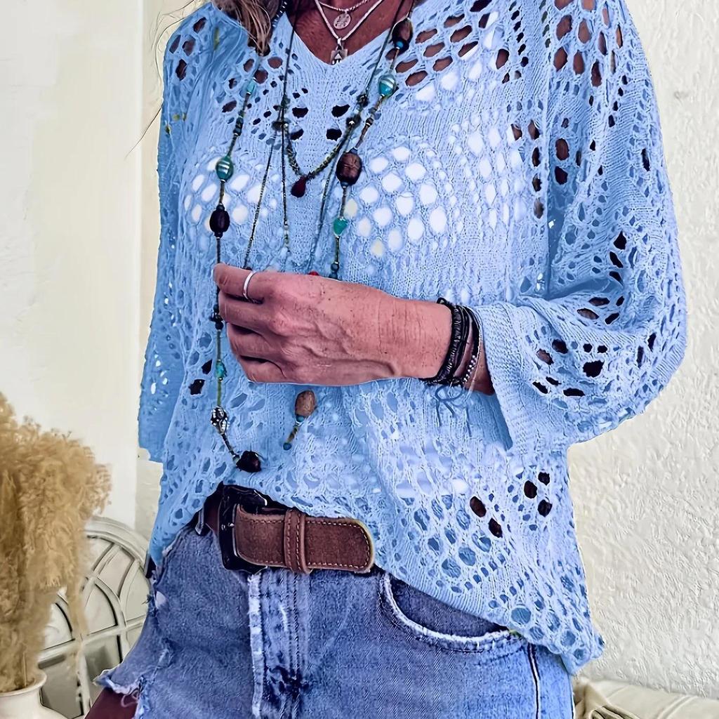 Cardigan lavorato a maglia da donna con scollo a V, intagli a forma di diamante e maniche a pipistrello, per la primavera/estate europea