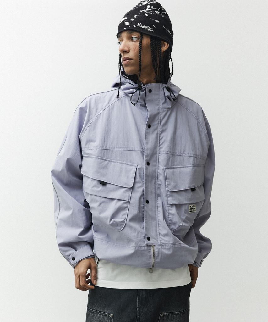Magoodgan Hunter 5503 Nylon High-Neck Hooded Oversized Grayish-Purple Jacket