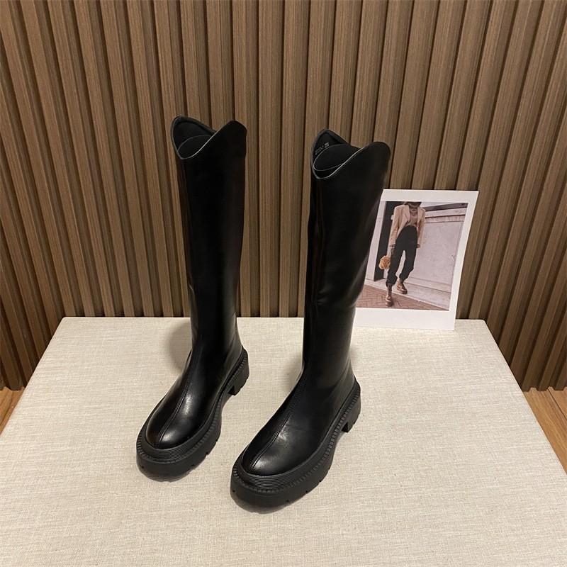 Women's autumn and winter new long boots, thick-soled long boots, high boots, women's middle heel but knee leather boots, velvet