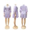 TW748 Casual V-neck Loose Waist Pleated Dress with Three-quarter Sleeves and Wide Hem for Women