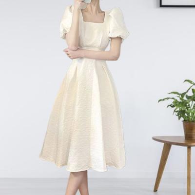 Ženy Dlhé šaty s naberanými rukávmi Línia Vysoký pás Tenký Pás Štvorcový výstrih Dámske Volánové Elegantné Letné Dámy Midi Šaty Oblečenie na zoznamovanie