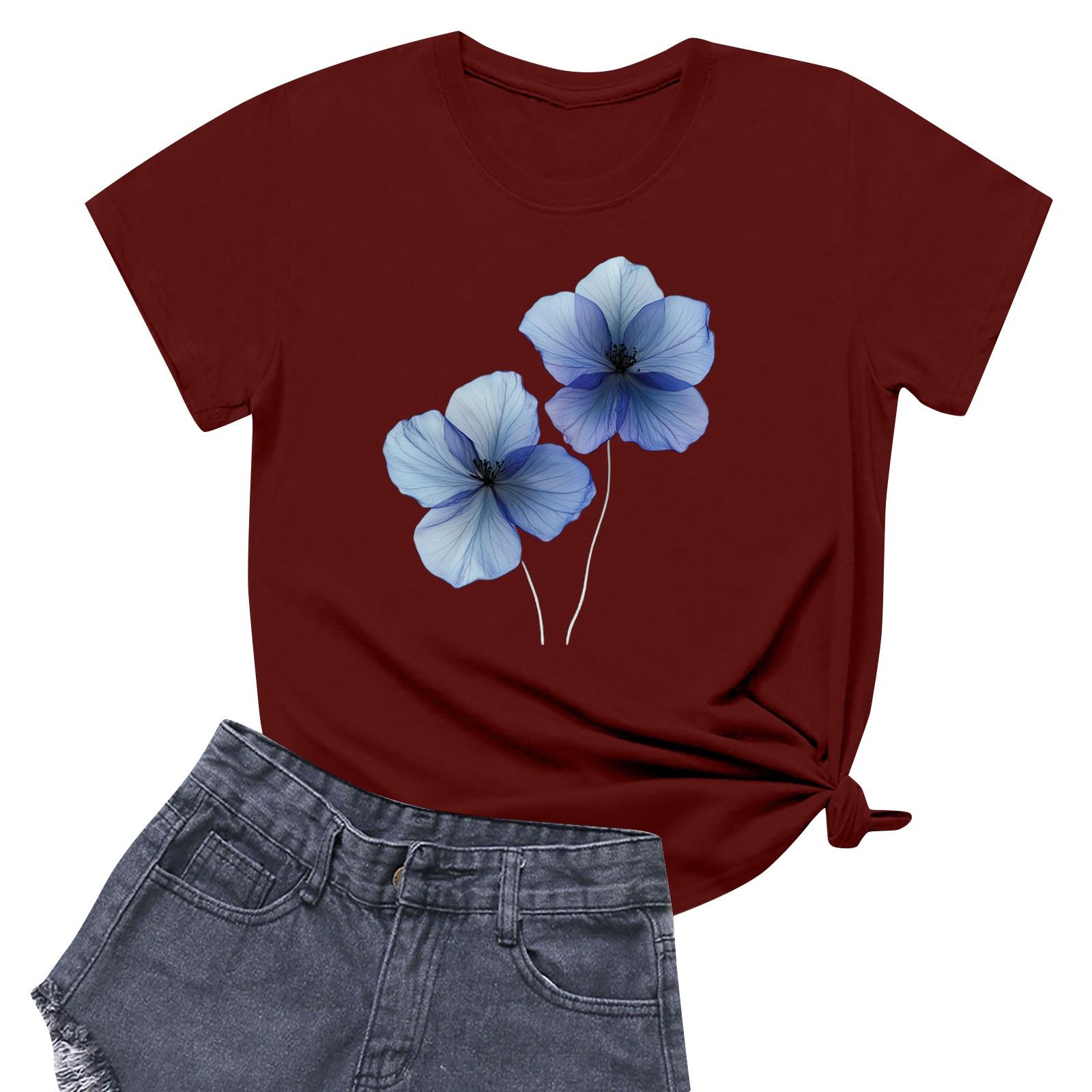 

Женская повседневная футболка с круглым вырезом и короткими рукавами с принтом M винный