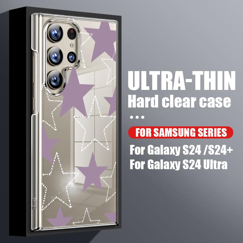 

Для Samsung S24 S22 Ultra Plus S23 S21 S20 Fe A54 A53 A52 A34 A14 A13 Прозрачный глянцевый противоударный чехол со звездой для ПК Жесткий чехол для телефона Samsung S24 чёрный