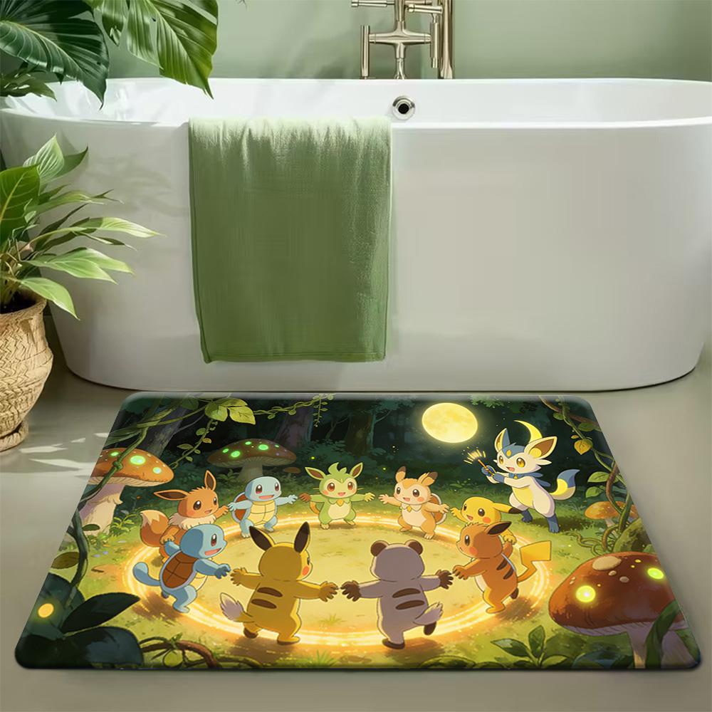 Pokemon Gengar in Purple Pokeball Forest Scene Print Non-Slip Doormat, Absorbent Floor Mat for Home Decor