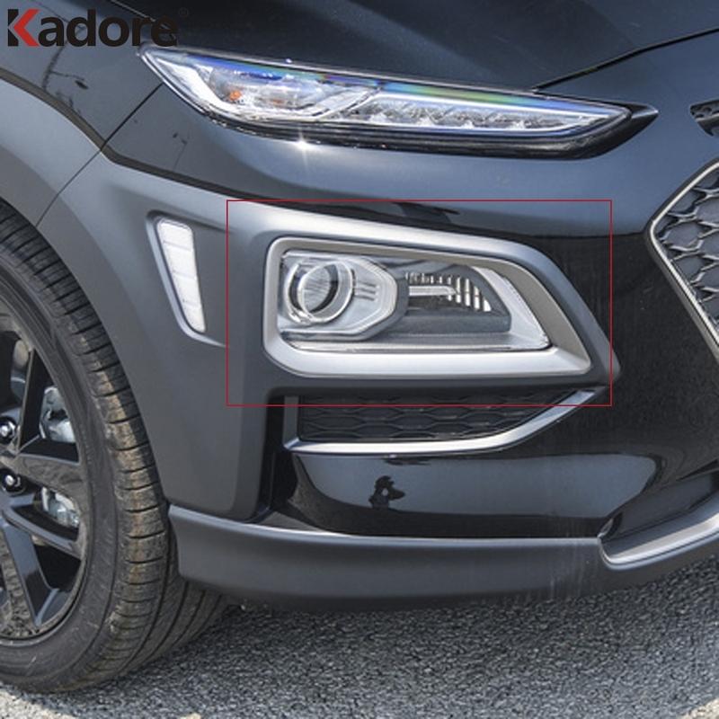 For Hyundai Kona Encino Kauai 2017 2018   SUV Chrome Front Fog Light Lamp Cover Trim Foglight Bezel Trim Car Accessories