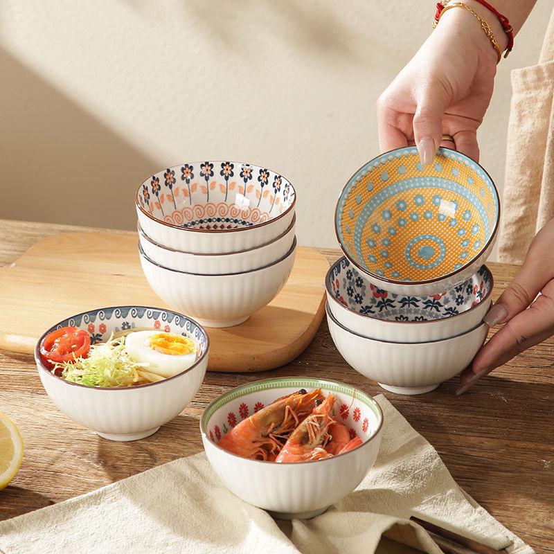 6pcs Japanese Style Ceramic Bowls – Minimalist Tableware Set for Home, Kitchen, Soup, and Rice Serving