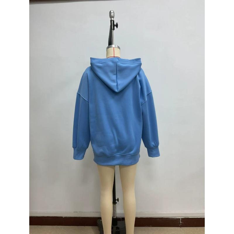 Women S Loose Fit Solid Color Long Sleeve Hooded Sweatshirt