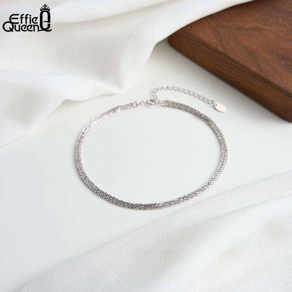 Effie Queen Fashion Pure 925 Sterling Silver Layered Anklet For Women Gift Simple Foot Chain Jewelry Summer Beach Party SA96