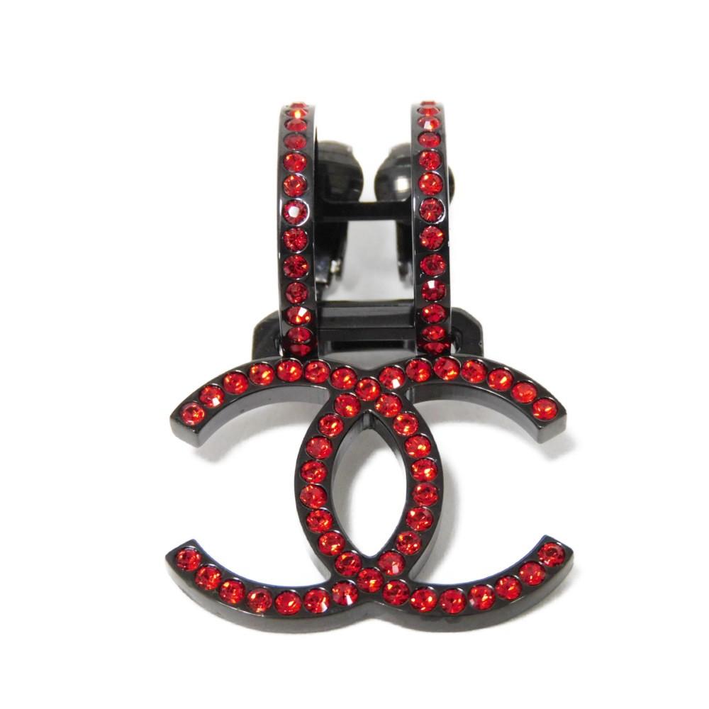 

Used 10097 Crystal COCO Mark Swing 7982 Rhinestone Earrings, Single Ear B17S Clip CC Mark Clear Red Ladies from Japan