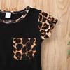 2Pcs Leopard Print Outfit for Baby Girl Summer Short Sleeve Pocket Round Neck Top Shorts Cute Sisters Matching Suit for Daily Wear Photography Parties