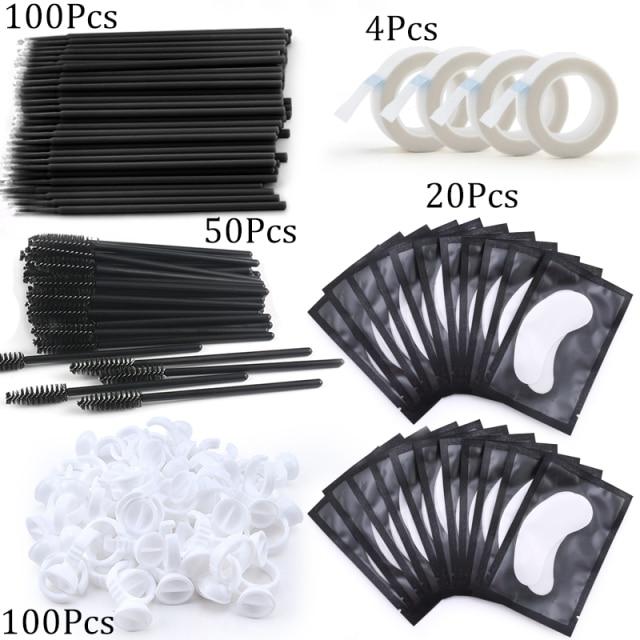 Eyelash Extension Supplies Kit Mascara Applicator Lashes Brush Crystal Cotton Swabs Glue Ring Tape Eye Pad Eyelashes Makeup Tool