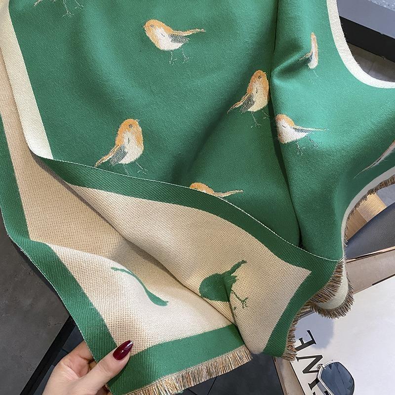 Scarf Female winter emerald green bird shawl with thickened warm long high-end imitation cashmere scarf