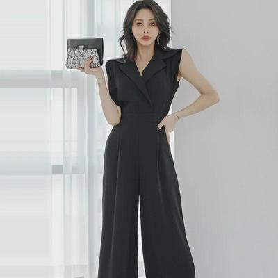 Royal Sisters Şık Yazlık Tulum: Kore Slim Takım Yaka ve Geniş Paça Pantolon