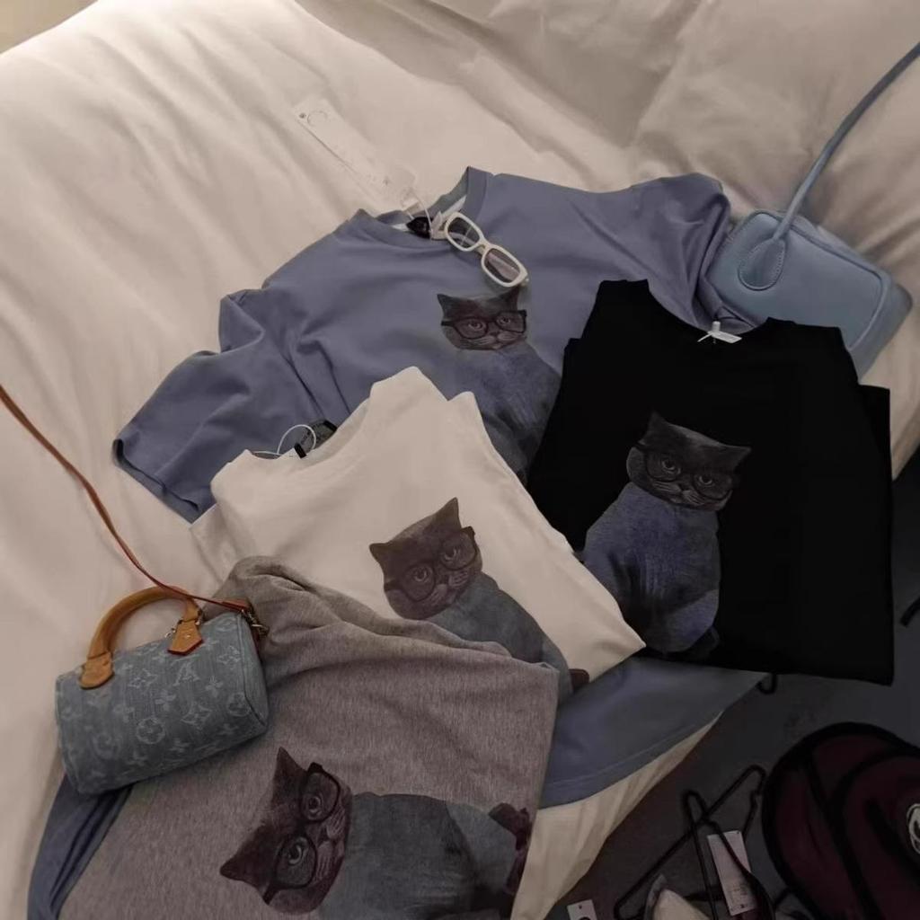 White Cat Women's Pure Cotton Loose Half Sleeve T-Shirt - New Spring/Summer 2026 Design