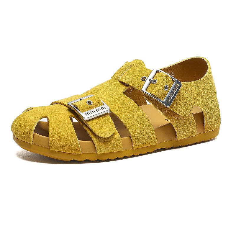 Pigcage shoes women's 2025 summer new breathable candy color retro Roman sandals fashion buckle Boken shoes