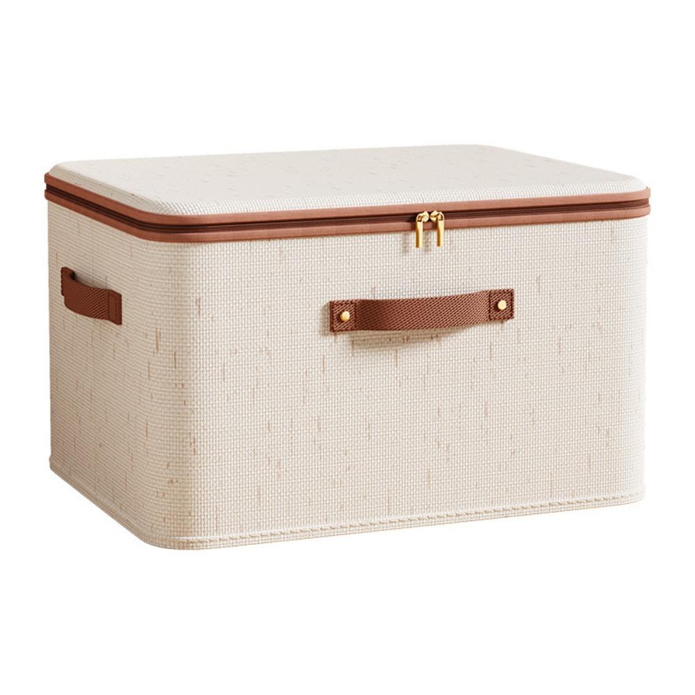 Foldable Linen Zipper Storage Boxes with Lid Wardrobe Organiser  Home