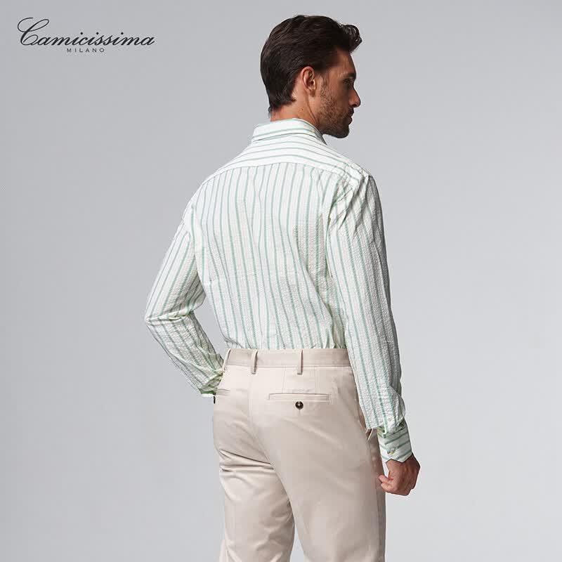 CAMICISSIMA Men's Wrinkle-Free Striped Long Sleeve Casual Shirt