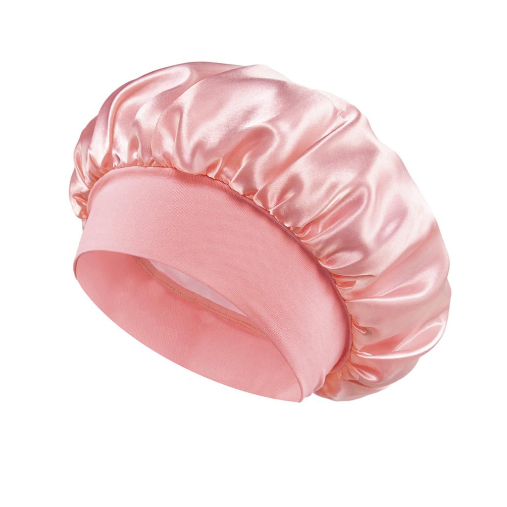 Women's Wide-brimmed Night Sleep Hair Caps Silky Bonnet Nightcap Elastic Headband Satin Head Cover Hat Shower Cap for Curly Hair