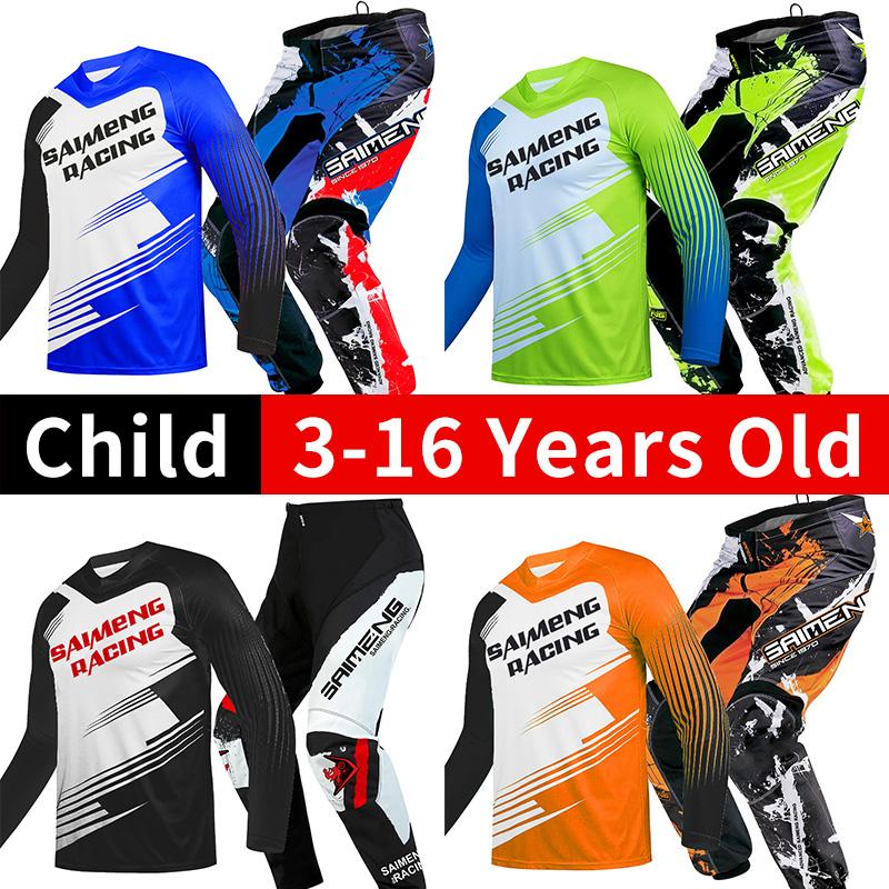 Motocross-Ausrüstungsset für Kinder Jugend Trikot Hose Sets Kind grün Motorrad schwarz 3 4 5 6 7 8 9 10 Jahre Offroad-Anzug blau orange Enduro Cross Junge Mädchen