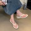 Fashion SUOJIALUN 2024 Summer New Women Slipper Fashion Low Weadge Heel Ladies Elegant Flip Flops Shoes Outdoor Casual Beach Slides Shoe