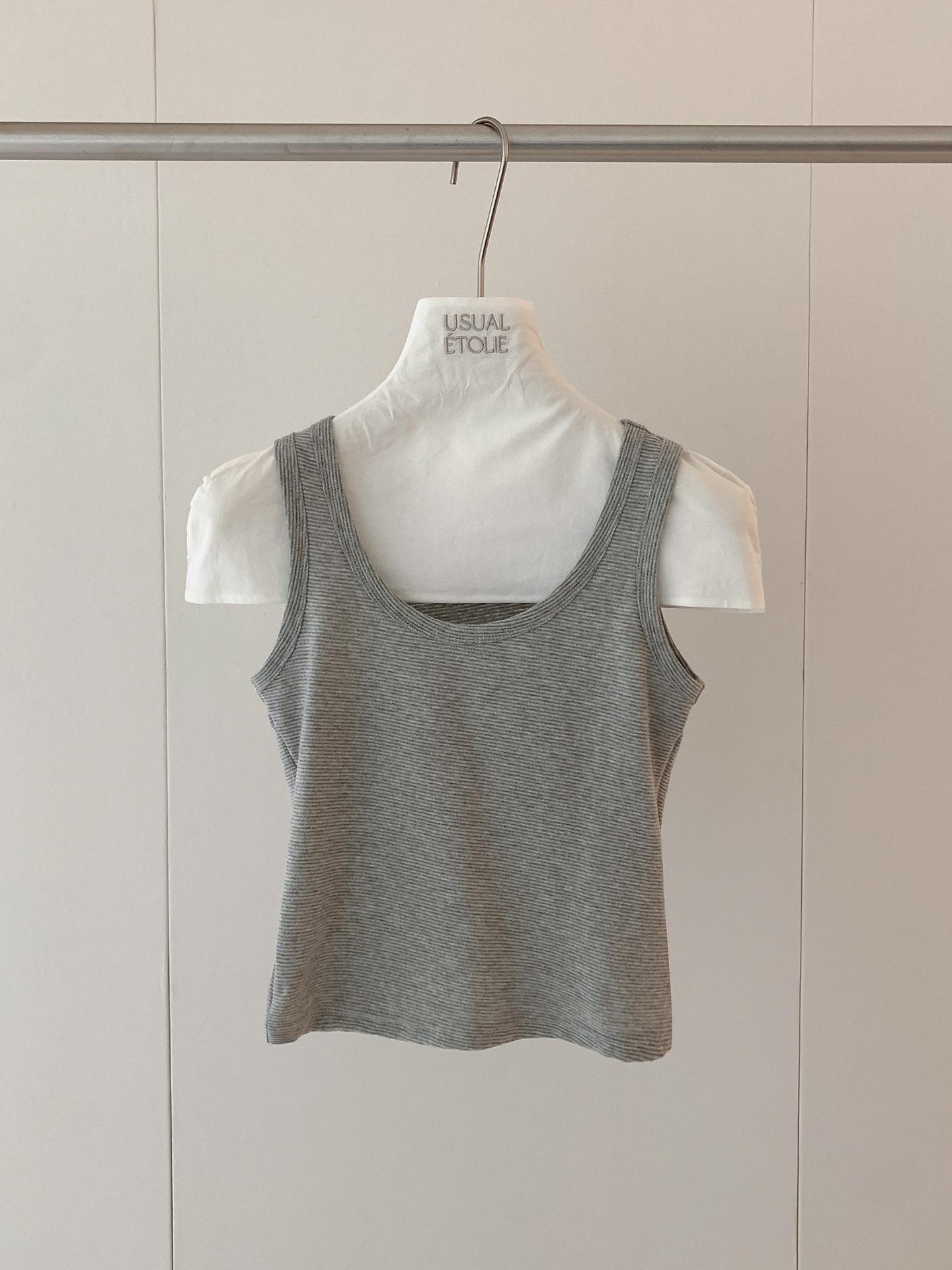 Qiumeng Korean Style Women s Striped Linen Knit Sleeveless U-Neck Vest Small