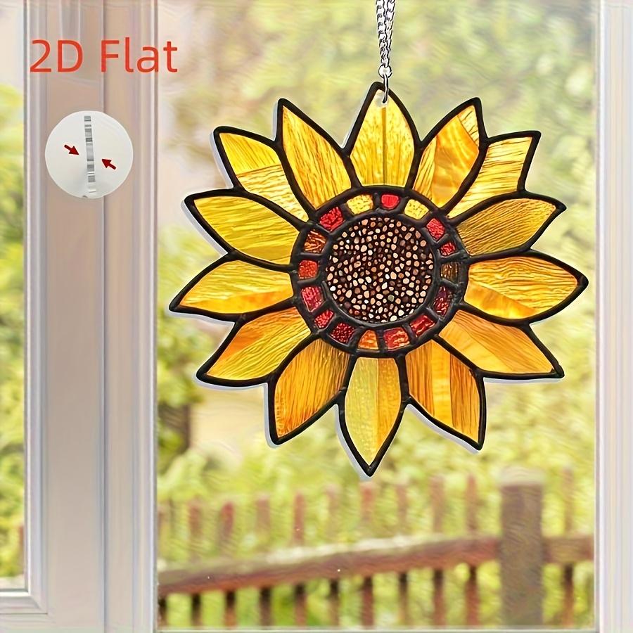 Vintage Sunflower Suncatcher 2D Acrylic Window Hanging, Sunflower Wall Decor for Kitchen Office Garden Decor, Sunflower Gifts