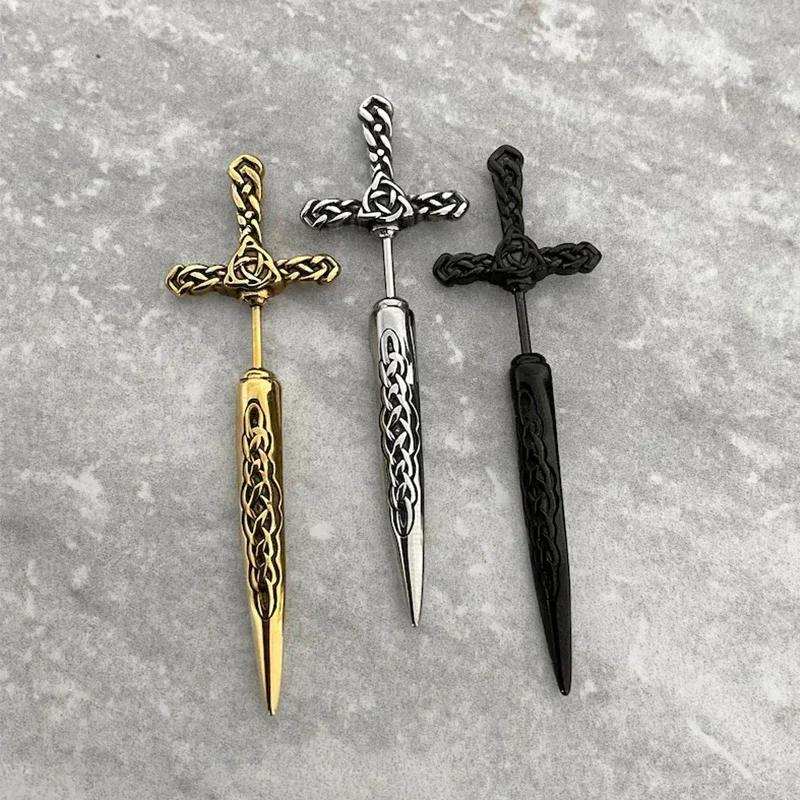 Punk Vintage Sword Stud Earrings For Men Women Vikings Celtic Knots Amulet Earrings Fashion Jewelry Wholesale