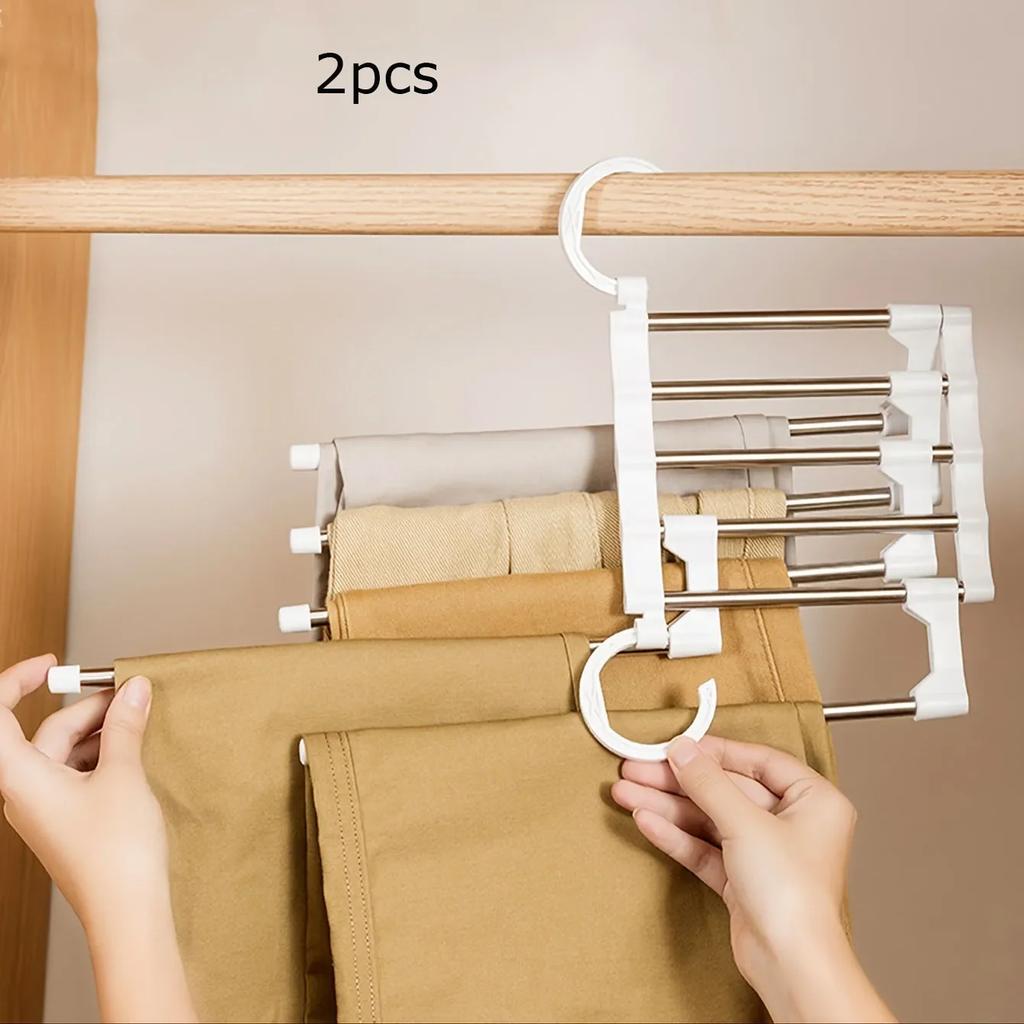 5 In 1 Platzsparender Hosenbügel Zusammenklappbarer Handtuch Krawatten Haken Multifunktionaler Kleider Hosenständer Schrank Organizer Aufbewahrung