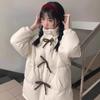 Bow white down jacket women's winter new sweet loose college style thickened cotton jacket small trendy