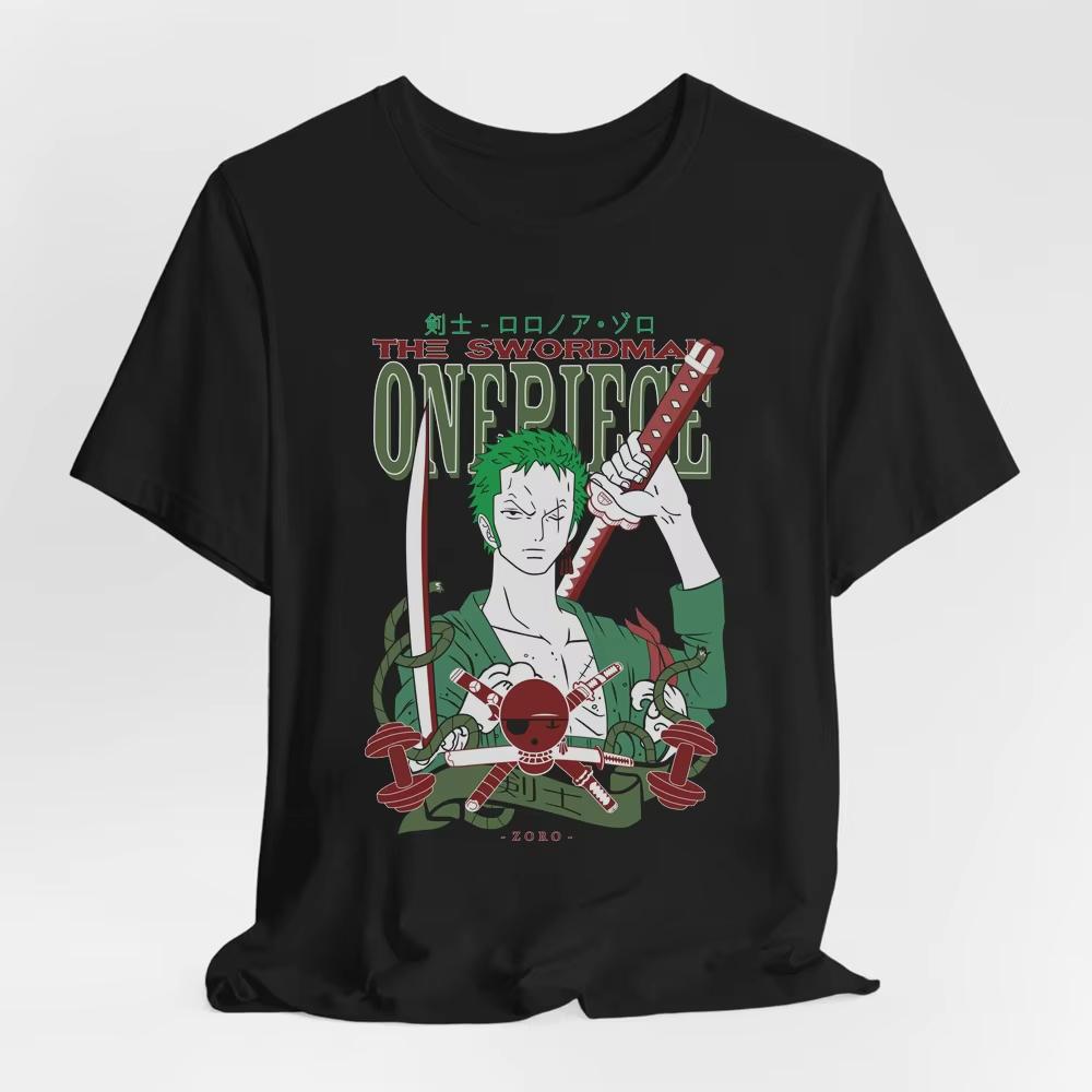 2026 Summer One Piece Roronoa Zoro Print Cotton Tshirt Vintage Casual Sport Harajuku Top For Anime Fans Adults  Kids Y2k