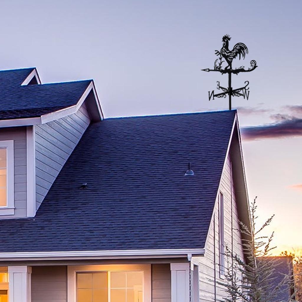 Stainless Steel Weather Vane, Rooster Metal Weathervanes Garden Chicken Wind Direction Indicator Farm Scene Weathercock