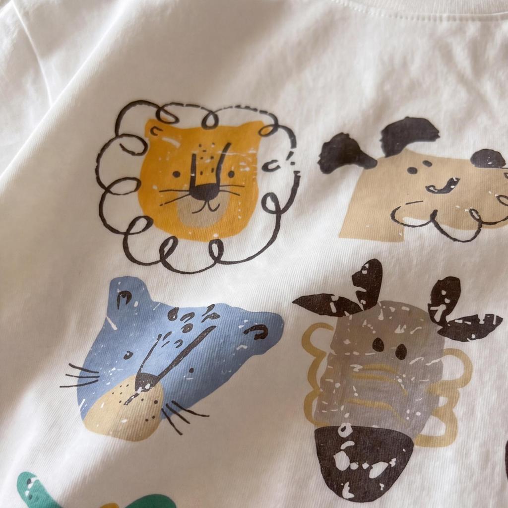 Kids Summer Zoo Print Short Sleeve T Shirt Breathable Round Neck Top for Boys and Girls