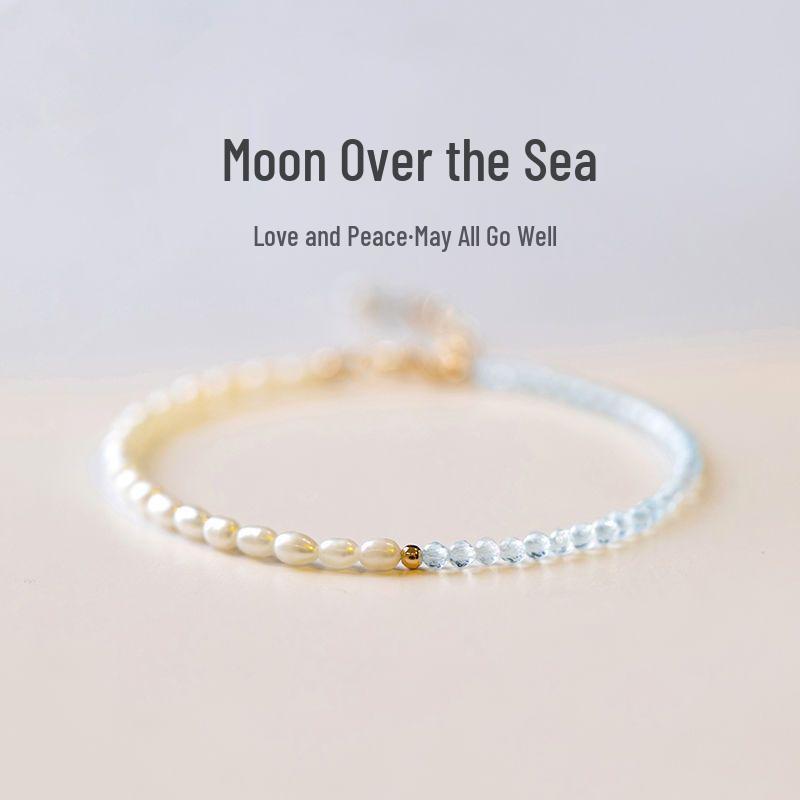 

Aquamarine Beaded Women s Clavicle Necklace with Freshwater Pearl Choker