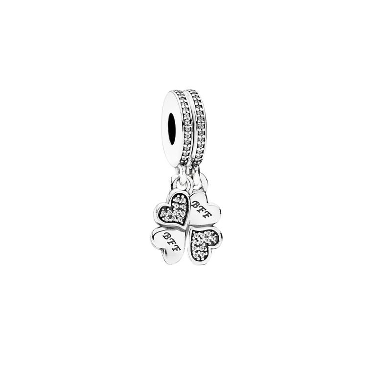 Pandora Four Leaf Clover Design Letter Engraved Pendant Women pendant Silver 791949CZ F,Silver