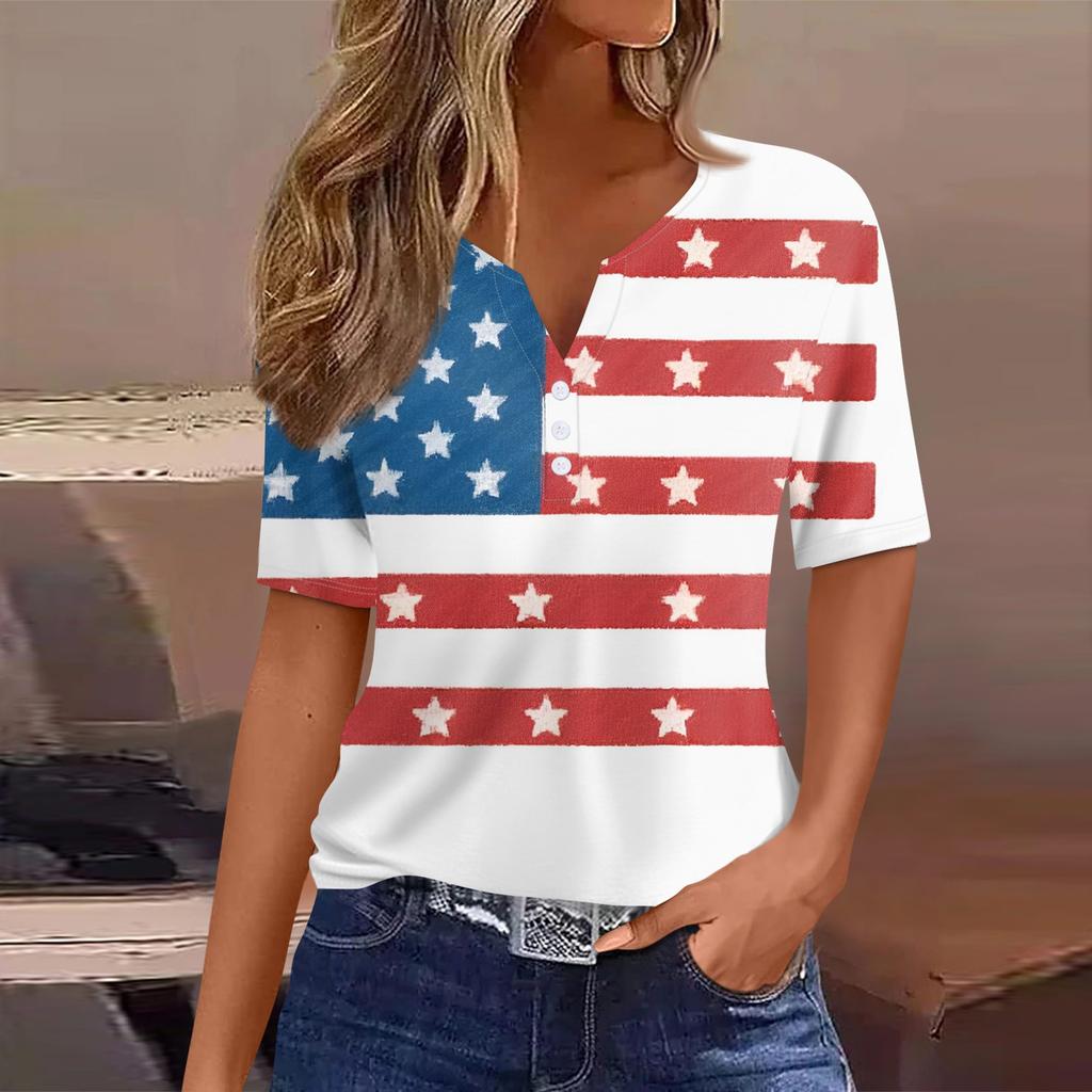 Women's T Shirt Tee Print Button Short Sleeve Daily Weekend Fashion Basic V- Neck Regular Top