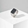 Men's Stainless Steel Gold Ring with Black Glass Stone and Geometric Design (RC-619)