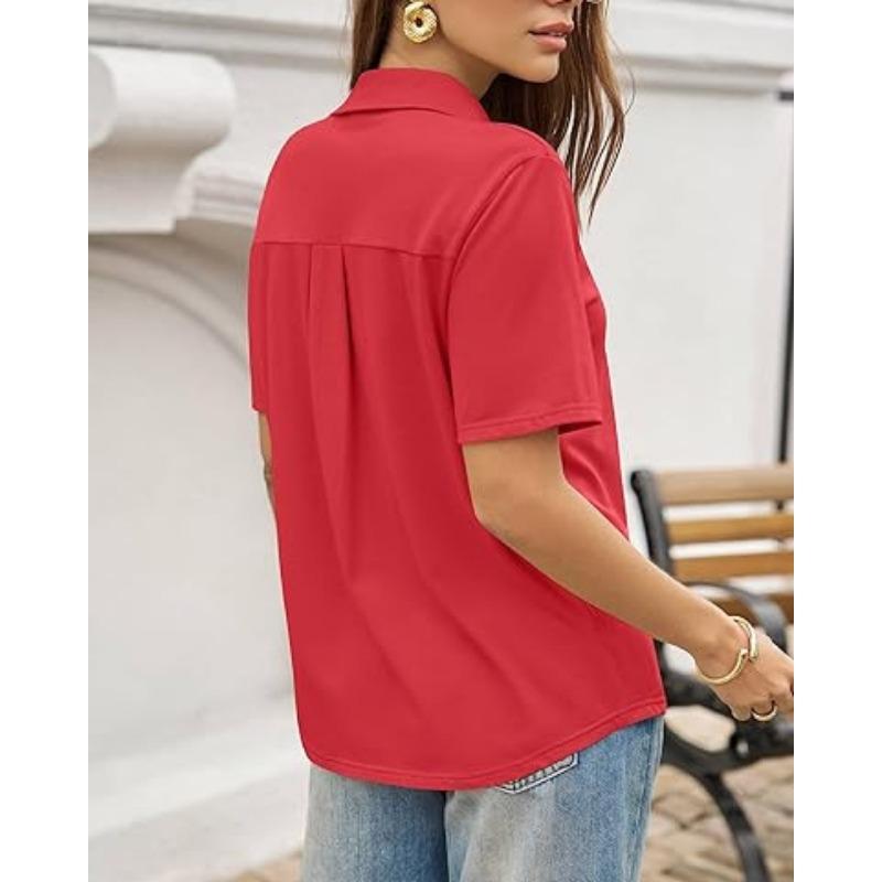 Nouveau haut polo décontracté simple à manches courtes de couleur unie pour femme