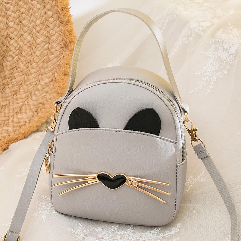 Trendy Casual Ladies Small Fresh Bag Shoulder Backpack Cat Handbag Tassel Phone Bag's PU Leather Student Backpack