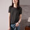 Round Neck Short-Sleeved Thin Striped Knitted Sweater for Women