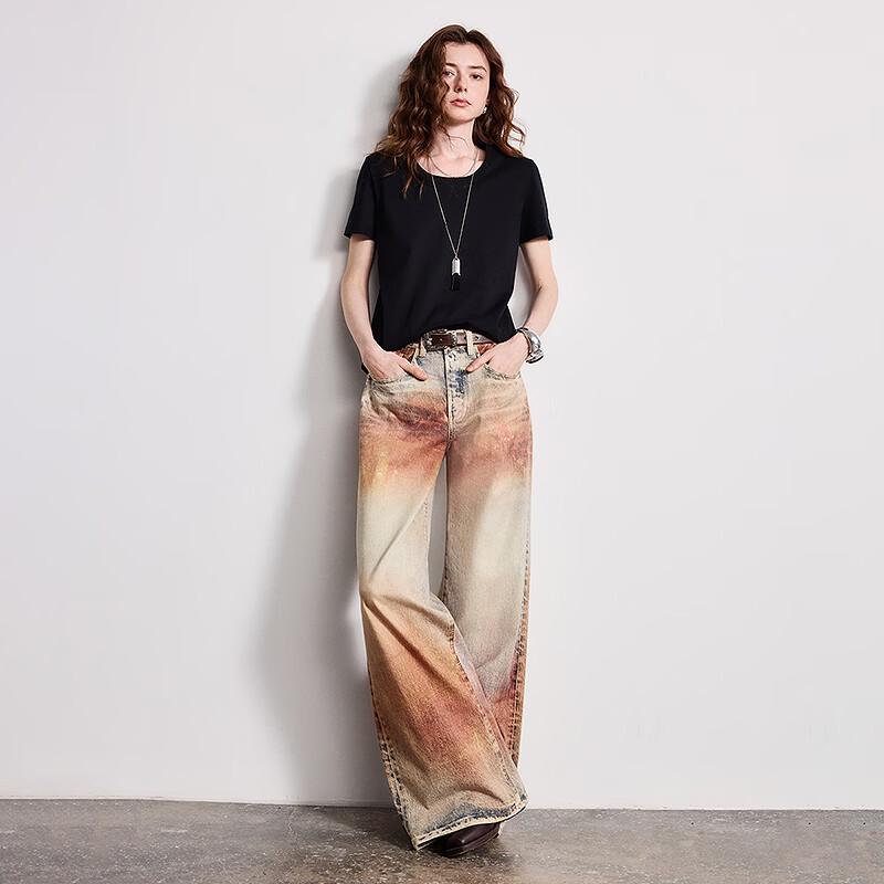 Chuyu Women's Printed Wide-Leg Denim Jeans