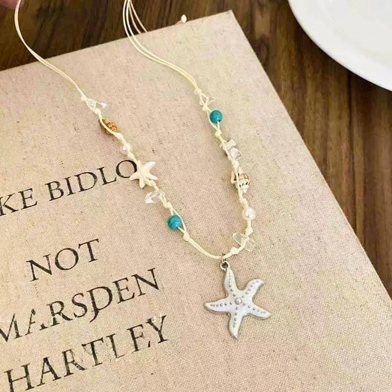 1 Pcs Ocean Style Necklaces With Starfish Shell Faux Pearl Charms For Summer Beach Vacation Daily Wear Handmade Jewelry