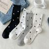 Women's Polka Dot Breathable Cotton Slouch Socks - Retro Style Mesh Mid-Calf with Rolled Cuff