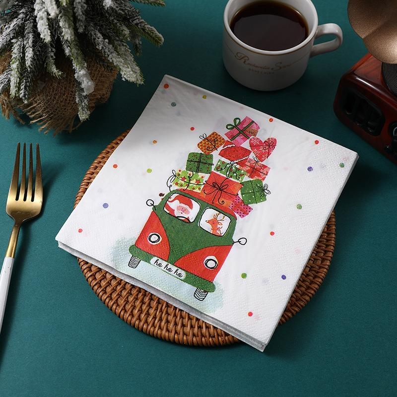 20 Stück/Packung Weihnachtsserie Bedrucktes Papier Einweg-Geschirr Servietten Taschentücher DIY Weihnachtsfeier Dekoration