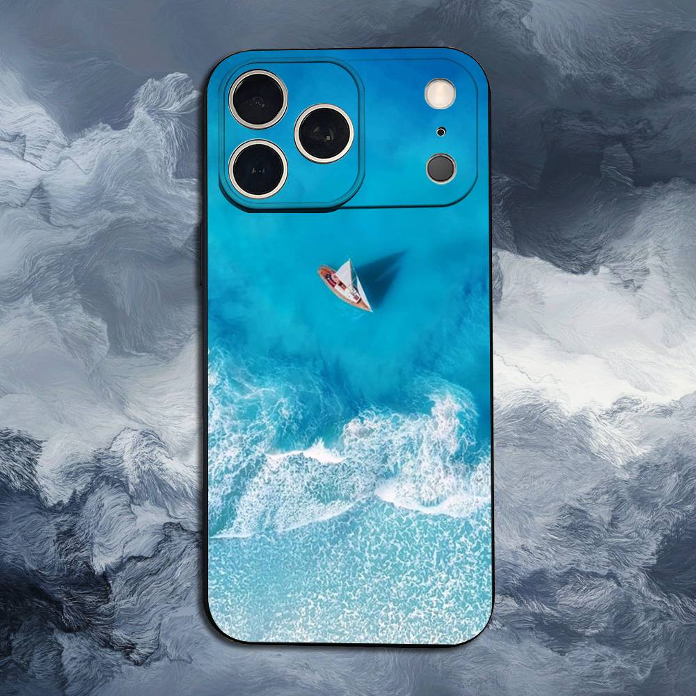 Sailing Boat For iPhone 12,16,11,14,15,17,13,X,Mini,SE,XS,Plus,Pro Max,8,7,XR,Soft Silicone Black Case